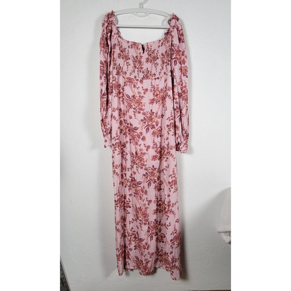 Free People Womens Smocked Jaymes Midi Dress Large Lilac Floral Print New $168